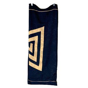 Scarf Wrap Black Tan Batik Tie-Dye W/Tan Triangle Cotton Feel Fabric 64" X 44"